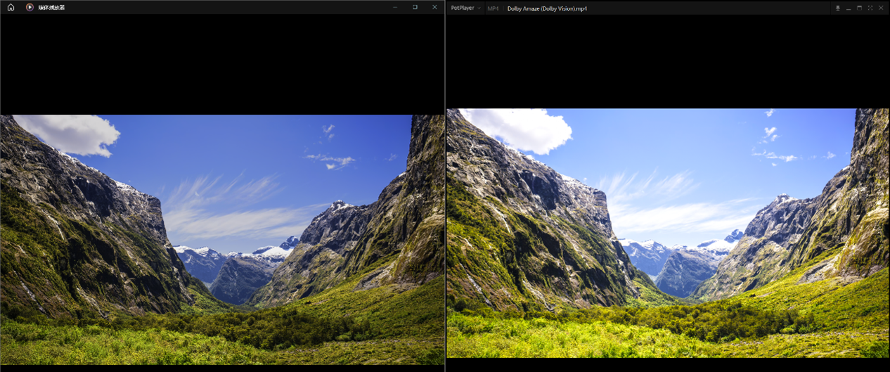 对比媒体播放器，MPC渲染器下的Potplayer有着更高的画面亮度，但有些过曝和高光裁切的情况产生